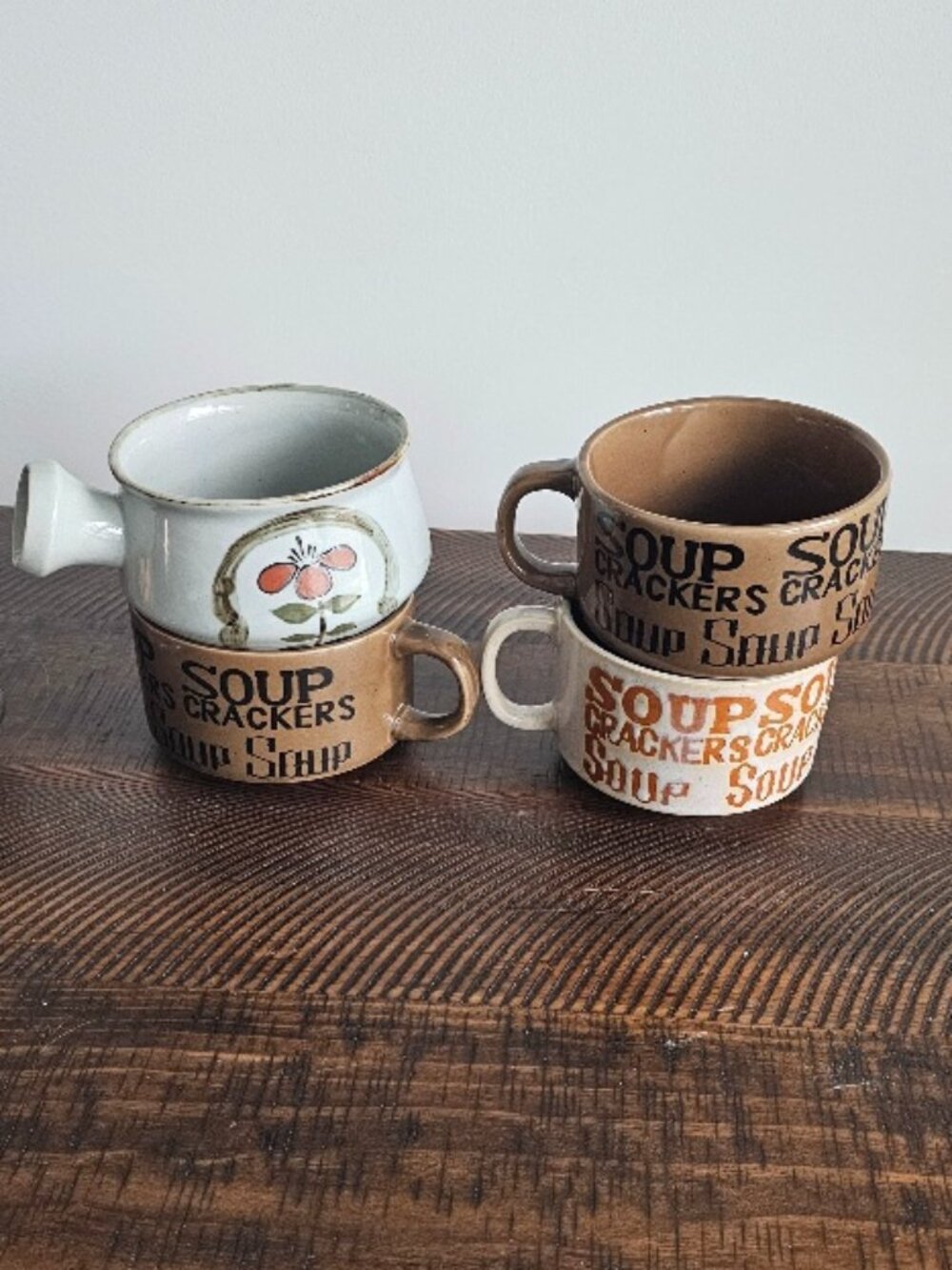 4 Soup & Crackers Stoneware Pottery Cup Mug Bowl Bowls Cups Mugs Japan